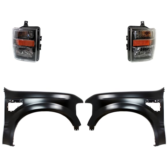 4-Piece Kit Driver and Passenger Side Halogen Headlight, With bulb(s), Aero Style, OE Replacement, CAPA Certified, Includes (2) Fender and (2) Headlight