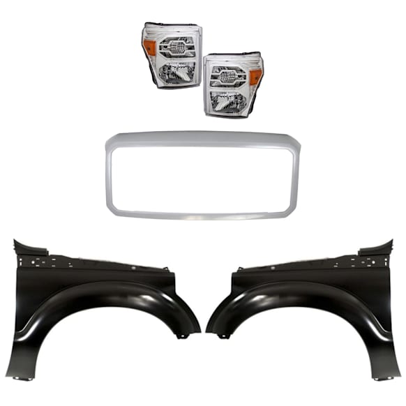 4-Piece Kit Driver and Passenger Side Halogen Headlight, Without bulb(s), OE Replacement, Includes (2) Fender, (1) Grille Assembly and (1) Headlight