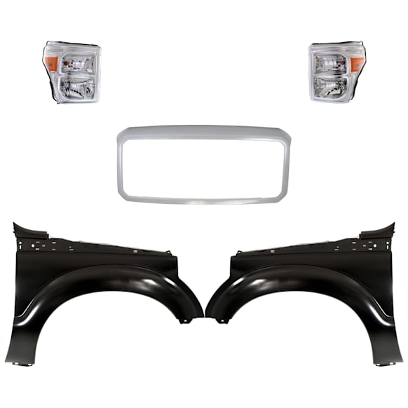 5-Piece Kit Driver and Passenger Side Halogen Headlight, With bulb(s), OE Replacement,, CAPA Certified, Includes (2) Fender, (1) Grille Assembly and (2) Headlight