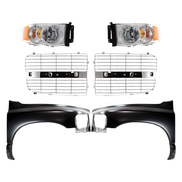 6-Piece Kit, Front, Driver and Passenger Side Fender, Includes (2) Fender, (2) Grille Insert, and (2) Headlight
