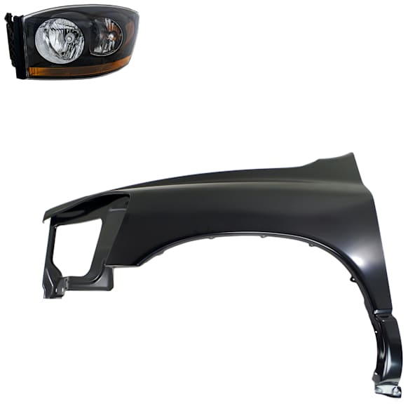 2-Piece Kit Driver Side Halogen Headlight, With bulb(s), with Black Bezel with Amber Bar, OE Replacement, Includes (1) Fender and (1) Headlight