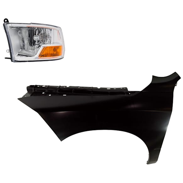 2-Piece Kit Driver Side Headlight Kit, with Bulb, Halogen, For Models without Quad Lights, includes (1) Fender and (1) Headlight