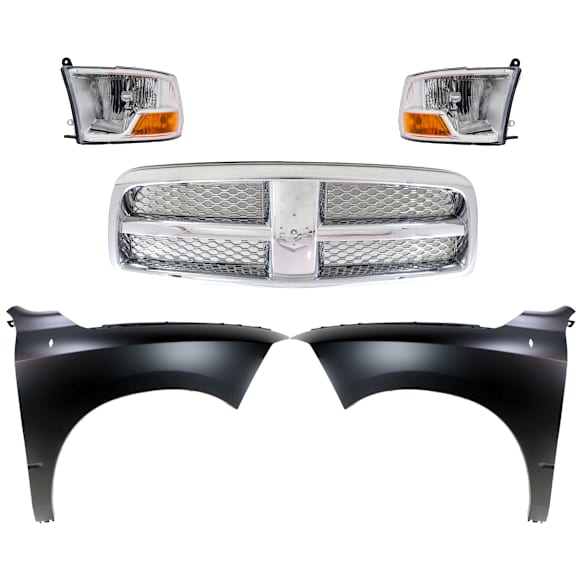 5-Piece Kit Grille Chrome, Includes (2) Fender, (1) Grille Assembly and (2) Headlight