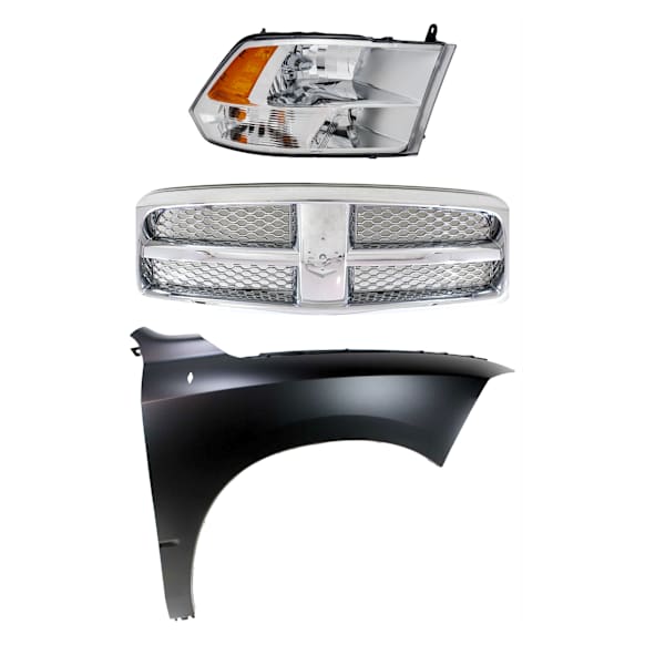 3-Piece Kit, Grille Chrome, For Models With Quad Lights, Includes (1) Fender, (1) Grille Shell and Insert, and (1) Headlight