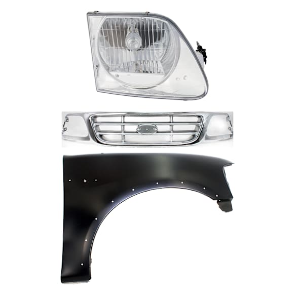 3-Piece Kit, Grille Chrome Shell with Paintable Insert, RWD, For Models Without STX Edition, Includes (1) Fender, (1) Grille, and (1) Headlight