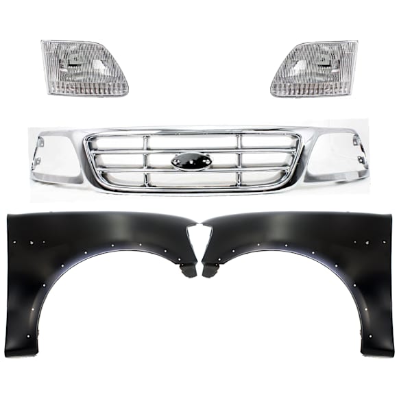 5-Piece Kit, Grille Chrome, RWD, For Models Without STX Edition, Includes (2) Fender, (1) Grille, and (2) Headlight
