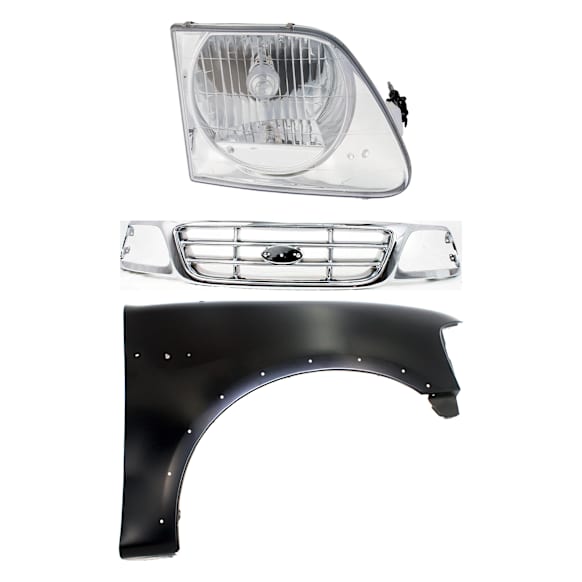 3-Piece Kit, Grille Chrome, Includes (1) Fender, (1) Grille, and (1) Headlight
