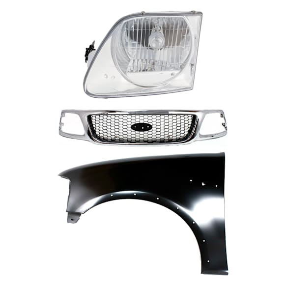 3-Piece Kit, Grille Chrome Shell with Black Insert, Includes (1) Fender, (1) Grille, and (1) Headlight