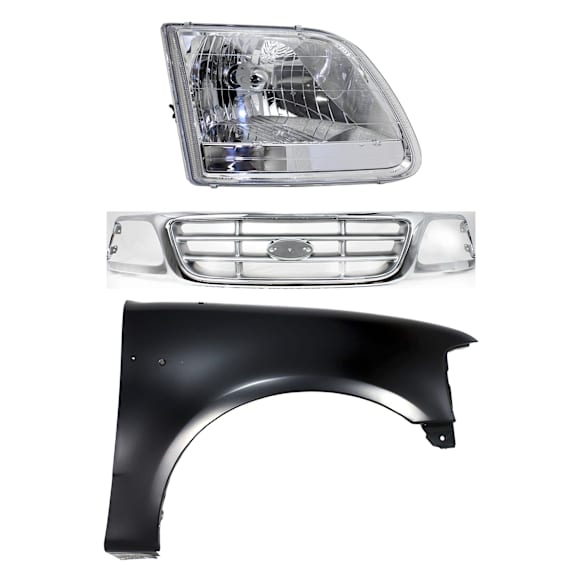 3-Piece Kit, Grille Chrome Shell with Paintable Insert, RWD, For Models Without STX Edition, Includes (1) Fender, (1) Grille, and (1) Headlight