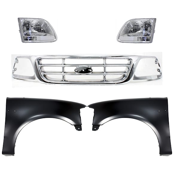 5-Piece Kit, Grille Chrome, RWD, For Models Without STX Edition, Includes (2) Fender, (1) Grille, and (2) Headlight