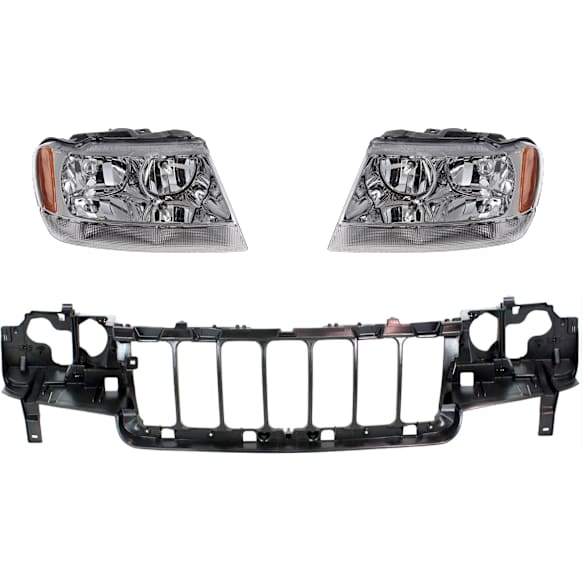 2004 Jeep Grand Cherokee - 3-Piece Kit Header Panel, Sport Utility, Includes (1) Header Panel and (2) Headlight