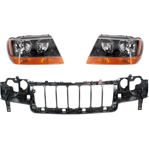 2004 Jeep Grand Cherokee - 3-Piece Kit Header Panel, Includes (1) Header Panel and (2) Headlight
