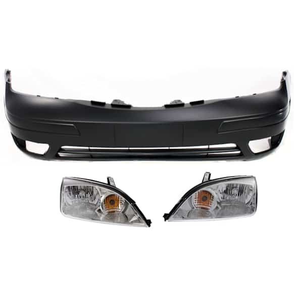 2006 Ford Focus - 3-Piece Kit Driver and Passenger Side Halogen Headlight, With bulb(s), For Models Without Appearance Package, OE Replacement, CAPA Certified  Includes (1) Bumper Cover and (2) Headlight