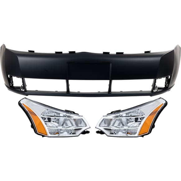 3-Piece Kit Front Primed Bumper Cover, CAPA Certified, Includes (1) Bumper Cover and (2) Headlight