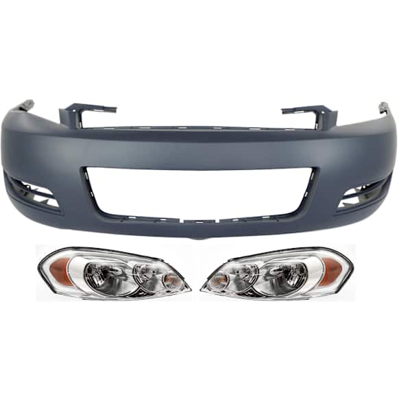 2010 Chevrolet Impala - 3-Piece Kit Driver and Passenger Side Halogen Headlight, With bulb(s), OE Replacement, CAPA Certified  Includes (1) Bumper Cover and (2) Headlight
