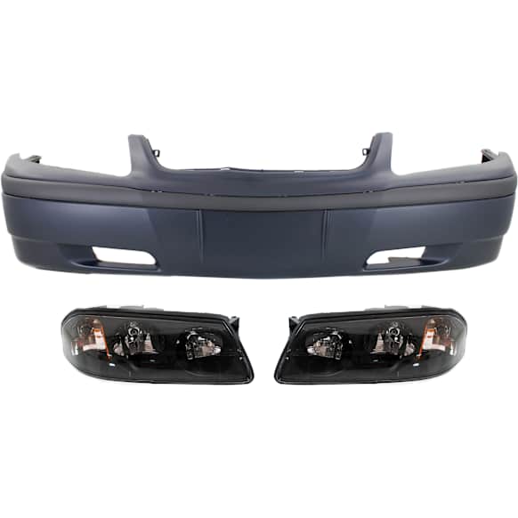 3-Piece Kit, Front Primed Bumper Cover, Includes (1) Bumper Cover and (2) Headlight