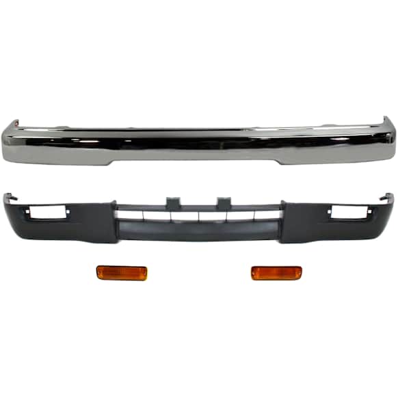 4-Piece Kit, Front Bumper, Chrome, Includes (1) Bumper, (2) Turn Signal Light, and (1) Valance