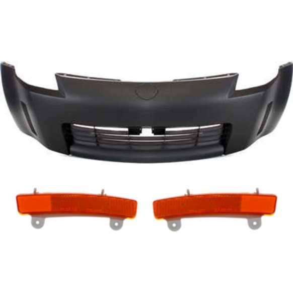 2005 Nissan 350Z Performance - 3-Piece Kit Front Primed Bumper Cover, Includes (1) Bumper Cover and (2) Bumper Reflector