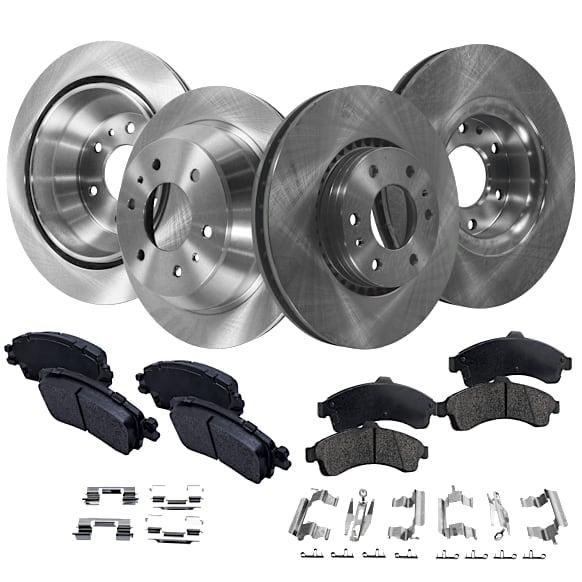 4-Wheel Set Front and Rear Brake Disc and Pad Kit, Plain Surface 6 Lugs Front and Rear-325.12 mm Front-Ceramic/Rear-Semi-Metallic Pro-Line Series, Includes (2) Brake Pad Set and (4) Brake Disc