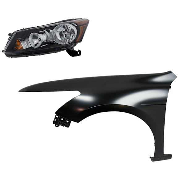 2-Piece Kit Driver Side Halogen Headlight, With bulb(s), Sedan, OE Replacement, CAPA Certified, Includes (1) Fender and (1) Headlight