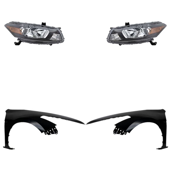 4-Piece Kit Driver and Passenger Side Halogen Headlight, With bulb(s), OE Replacement, Includes (2) Fender and (2) Headlight