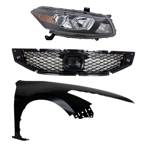 3-Piece Kit Passenger Side Halogen Headlight, Coupe (2008-2010 Style), Includes (1) Fender, (1) Grille Assembly, and (1) Headlight