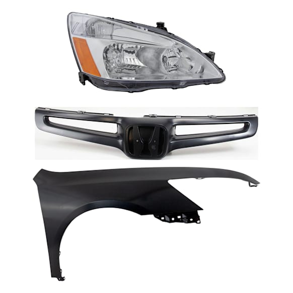 3-Piece Kit Passenger Side Halogen Headlight, Sedan, Includes (1) Fender, (1) Grille Assembly, and (1) Headlight