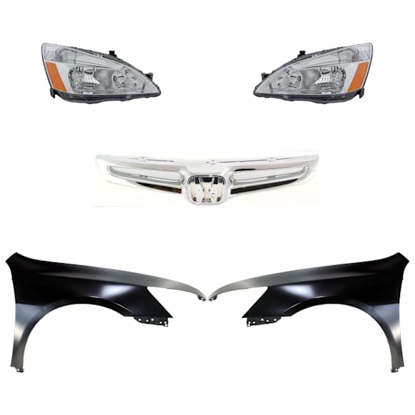 5-Piece Kit Driver and Passenger Side Halogen Headlight, With bulb(s), OE Replacement, Sedan, Includes (2) Fender, (1) Grille Assembly and (2) Headlight