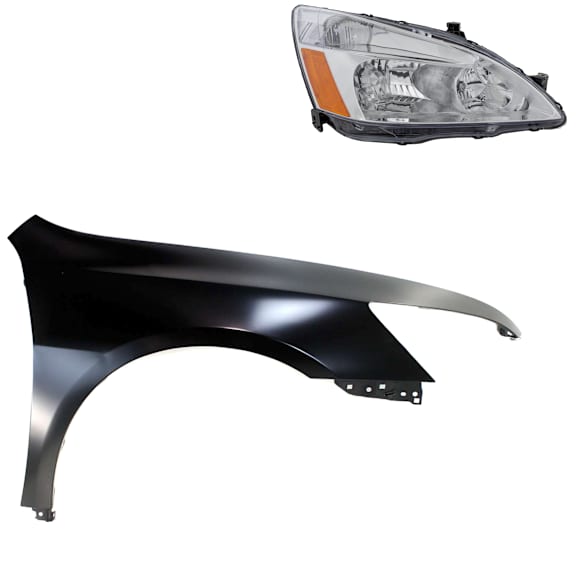 2004 Honda Accord - 2-Piece Kit Front, Passenger Side Fender, 4-Door, Sedan, CAPA Certified Includes (1) Fender and (1) Headlight