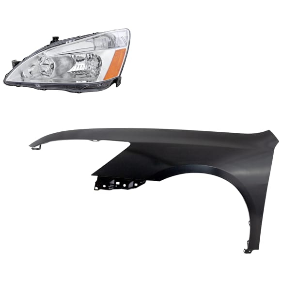 2-Piece Kit Driver Side Halogen Headlight, With bulb(s), Sedan, OE Replacement, Includes (1) Fender and (1) Headlight