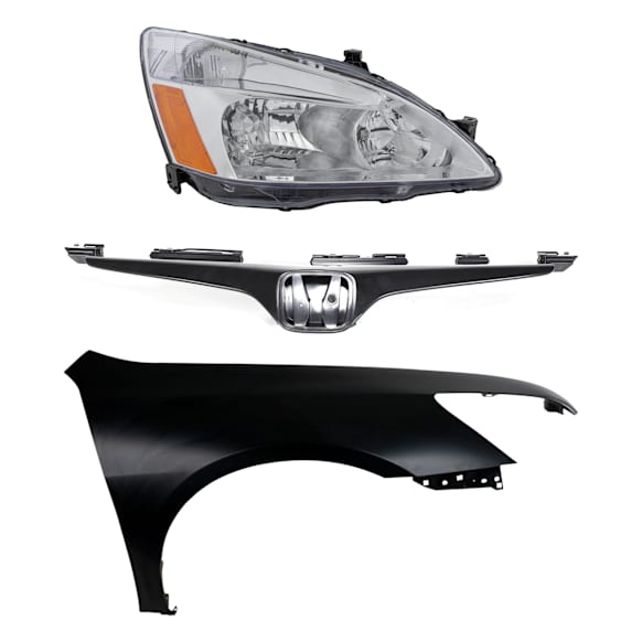 2003-2006 Honda Accord - 3-Piece Kit Passenger Side Halogen Headlight, Includes (1) Fender, (1) Grille Assembly, and (1) Headlight