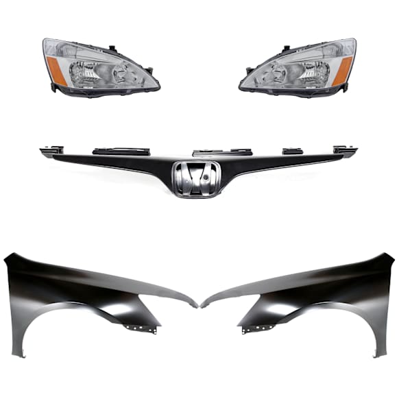 5-Piece Kit Driver and Passenger Side Halogen Headlight, With bulb(s), OE Replacement, Coupe, Includes (2) Fender, (1) Grille Assembly and (2) Headlight