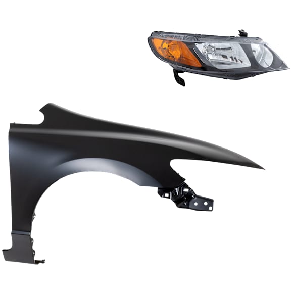 2-Piece Kit Passenger Side Halogen Headlight, Without bulb(s), OE Replacement, Includes (1) Fender and (1) Headlight