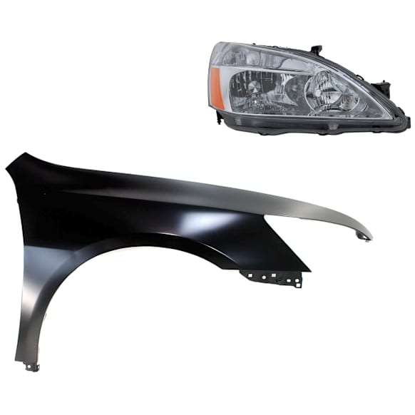 2-Piece Kit Passenger Side Halogen Headlight, Without bulb(s), Sedan, OE Replacement, CAPA Certified, Includes (1) Fender and (1) Headlight