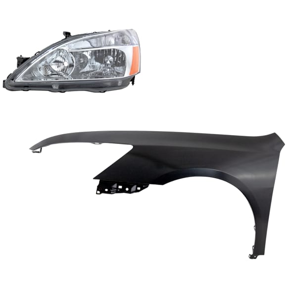 2-Piece Kit Driver Side Halogen Headlight, Without bulb(s), Sedan, OE Replacement, CAPA Certified, Includes (1) Fender and (1) Headlight