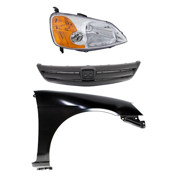 3-Piece Kit Passenger Side Halogen Headlight, Without bulb(s), Includes (1) Fender, (1) Grille Assembly, and (1) Headlight