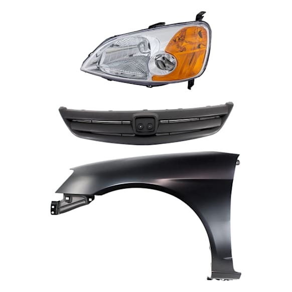 3-Piece Kit Driver Side Halogen Headlight, Without bulb(s), Includes (1) Fender, (1) Grille Assembly, and (1) Headlight