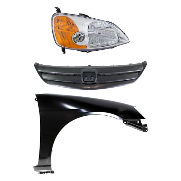 3-Piece Kit Passenger Side Halogen Headlight, Without bulb(s), Includes (1) Fender, (1) Grille Assembly, and (1) Headlight