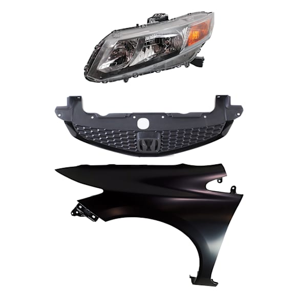 3-Piece Kit Driver Side Halogen Headlight, Coupe, Includes (1) Fender, (1) Grille Assembly, and (1) Headlight