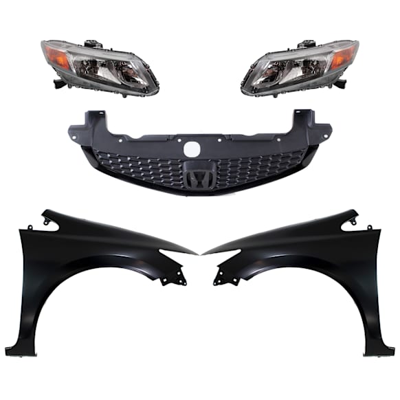 5-Piece Kit Driver and Passenger Side Halogen Headlight, With bulb(s), OE Replacement, Includes (2) Fender, (1) Grille Assembly and (2) Headlight