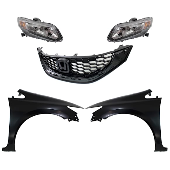 5-Piece Kit Driver and Passenger Side Halogen Headlight, With bulb(s), OE Replacement, Sedan, Includes (2) Fender, (1) Grille Assembly and (2) Headlight