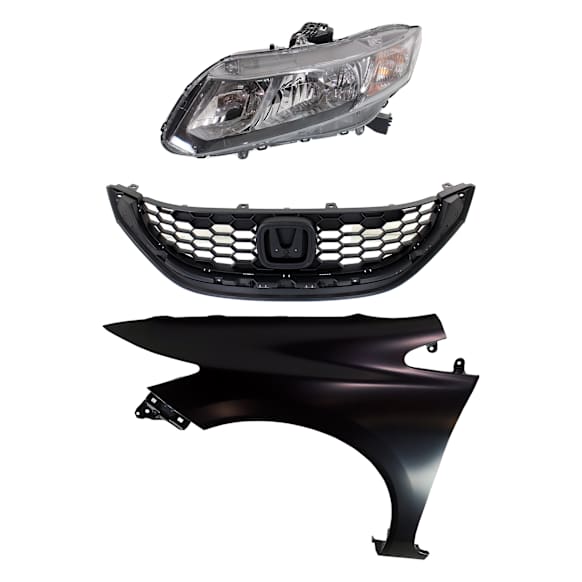 3-Piece Kit Driver Side Halogen Headlight, Sedan, Includes (1) Fender, (1) Grille Assembly, and (1) Headlight