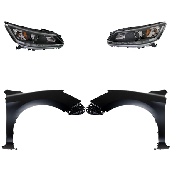 4-Piece Kit Driver and Passenger Side Halogen Headlight, With bulb(s), OE Replacement, Includes (2) Fender and (2) Headlight