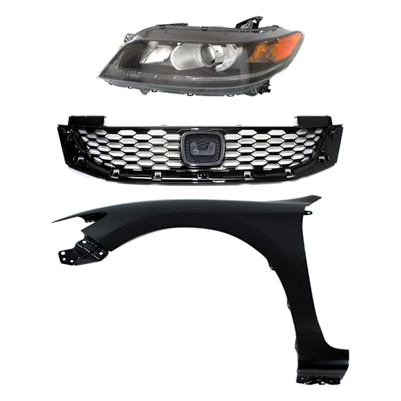 3-Piece Kit Driver Side Halogen Headlight, Includes (1) Fender, (1) Grille Assembly, and (1) Headlight, CAPA Certified