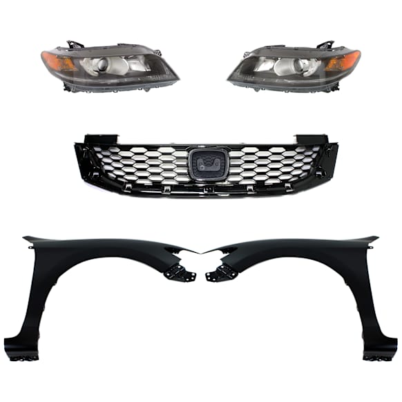 5-Piece Kit Driver and Passenger Side Halogen Headlight, With bulb(s), OE Replacement, Coupe, CAPA Certified, Includes (2) Fender, (1) Grille Assembly and (2) Headlight