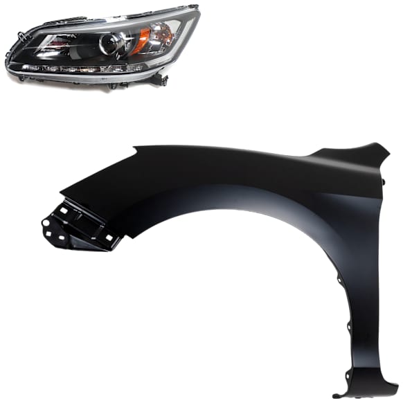 2-Piece Kit Driver Side Halogen Headlight, With bulb(s), Sedan, OE Replacement, CAPA Certified, Includes (1) Fender and (1) Headlight