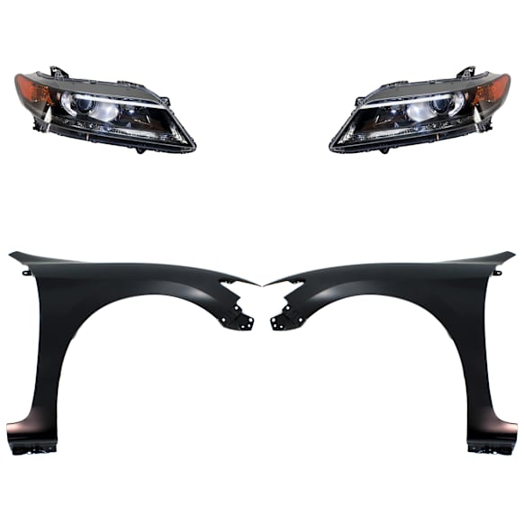 4-Piece Kit Driver and Passenger Side Halogen Headlight, With bulb(s), Coupe, OE Replacement, CAPA Certified, Includes (2) Fender and (2) Headlight