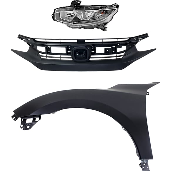 3-Piece Kit Driver Side Halogen Headlight, Includes (1) Fender, (1) Grille Assembly, and (1) Headlight