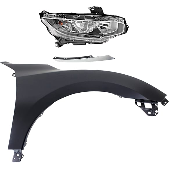3-Piece Kit Passenger Side Halogen Headlight, Includes (1) Fender, (1) Grille Assembly, and (1) Headlight