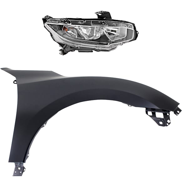 2-Piece Kit Passenger Side Halogen Headlight, With bulb(s), OE Replacement, Includes (1) Fender and (1) Headlight